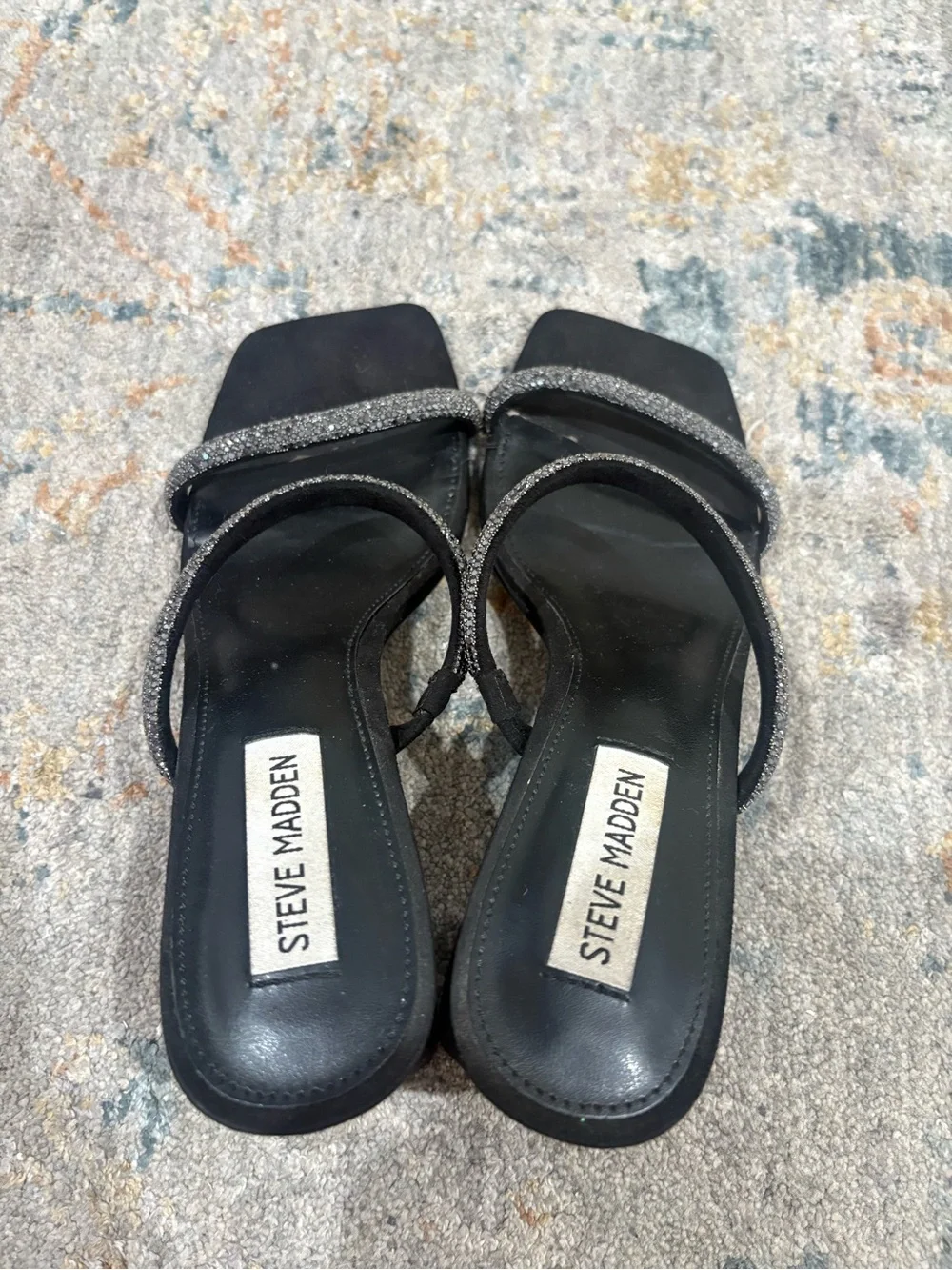 Steve Madden Black Glitter Strap Heeled Sandals